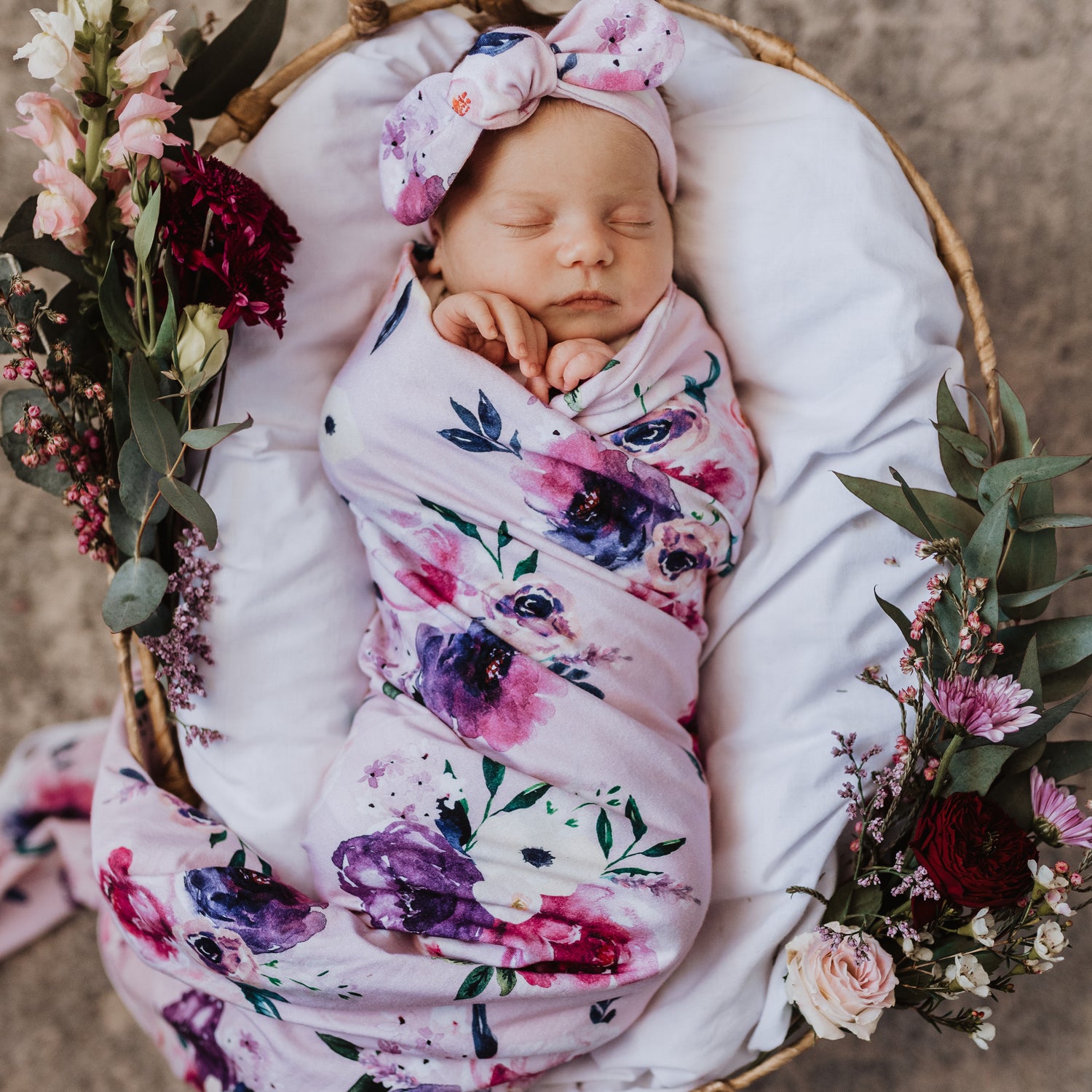 Floral Kiss Baby Jersey Wrap &amp; Topknot Set