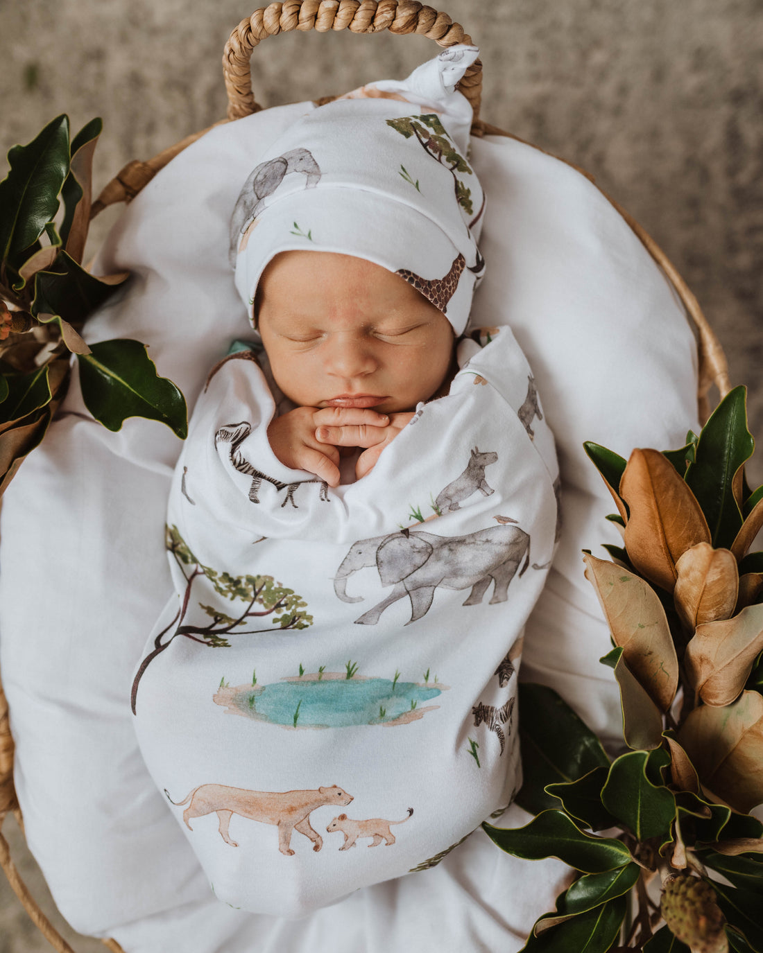 Safari Snuggle Swaddle &amp; Beanie Set