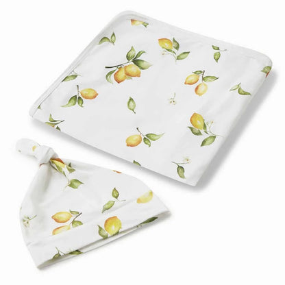 Lemon Organic Baby Jersey Wrap &amp; Beanie Set