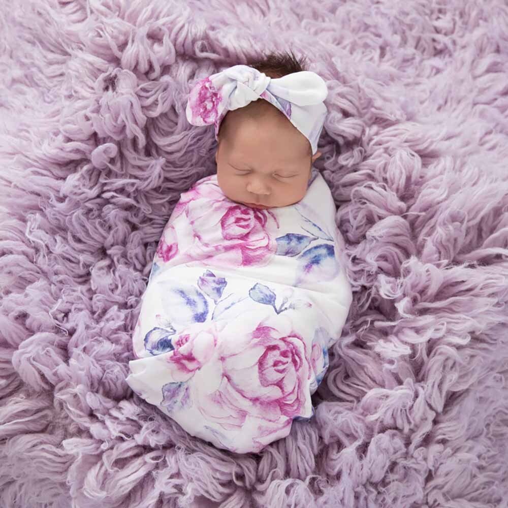 Lilac Skies Baby Jersey Wrap &amp; Topknot Set