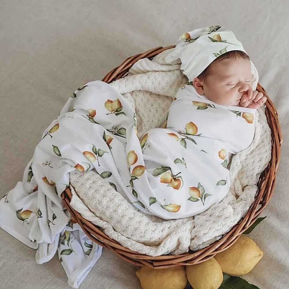 Lemon Organic Baby Jersey Wrap &amp; Beanie Set