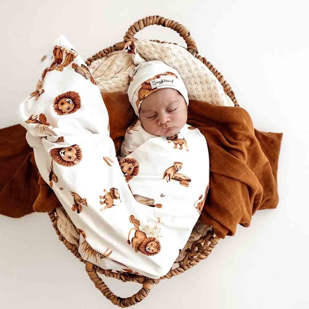 Lion Organic Baby Jersey Wrap &amp; Beanie Set