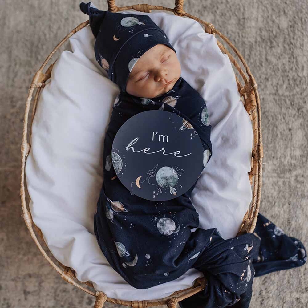 Milky Way Baby Jersey Wrap &amp; Beanie Set