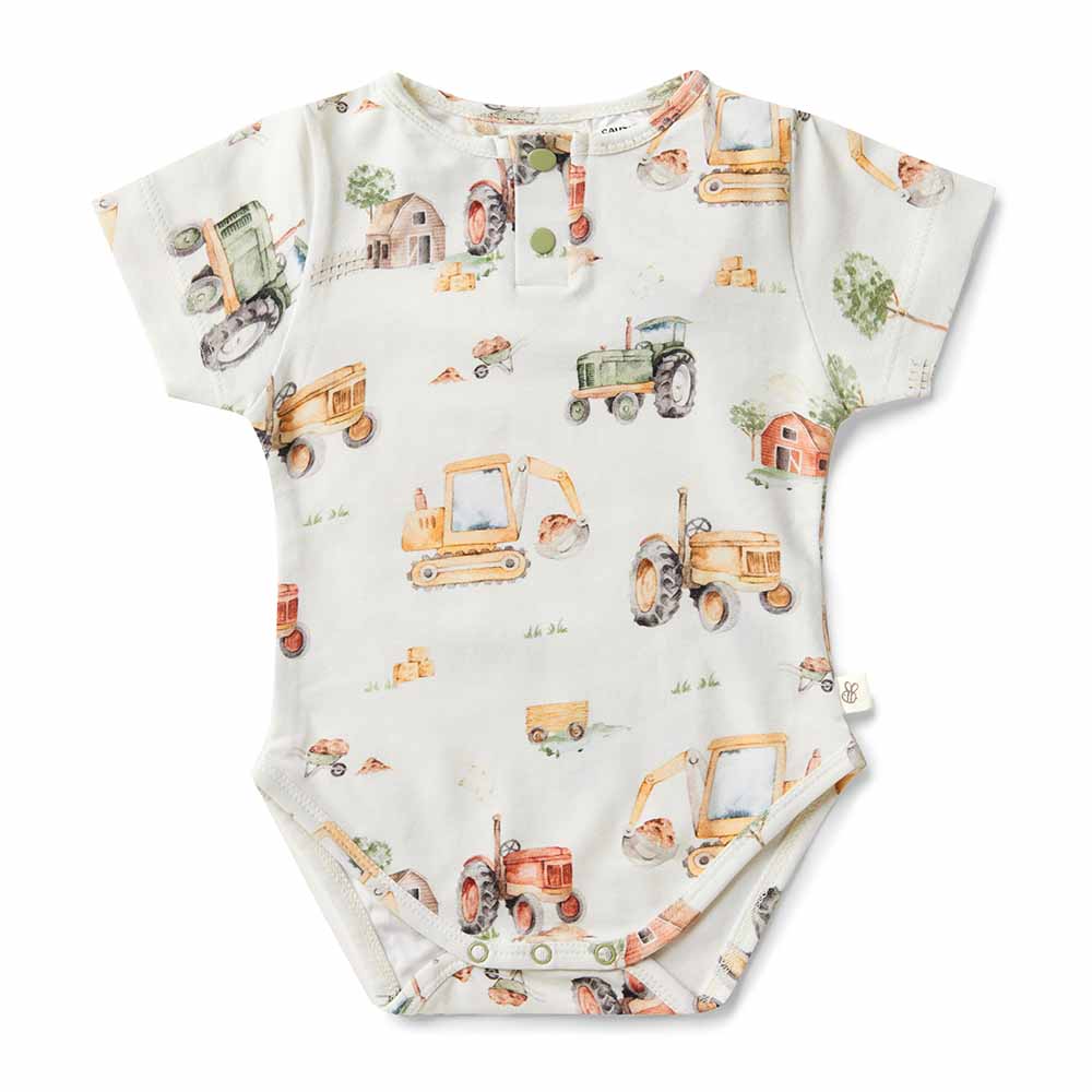 Snuggle Hunny Diggers &amp; Tractors Short Sleeve Organic Bodysuit